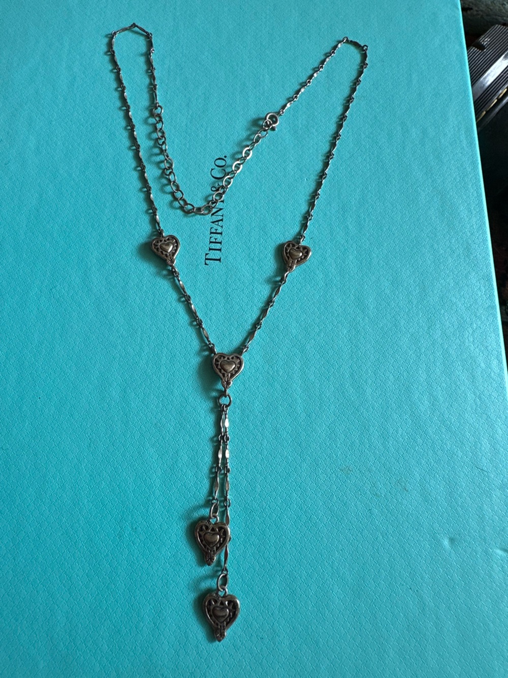 Vintage Shubes Dangling Hearts Sterling Silver Tassel Necklace